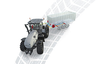 Semi-mounted trailer on tractor with HYDAC AdSteer
