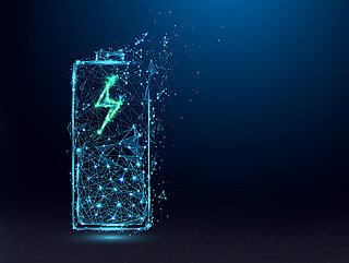 Schematic representation of a battery with an illuminated flash.