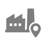 Icon: Fabrik mit Standortpfeil – weltweit präsenter Servicepartner mit lokaler Expertise.